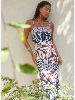 Nwt 3x Anthropologie Sleeveless Printed Maxi Dress in Navy and Burgundy